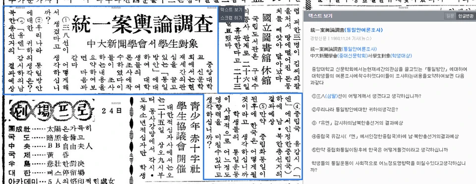신문학회 학생 대상 통일안 여론 조사 착수 — 경향신문 · 1960-11-24 (이미지 1)