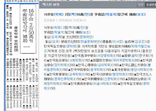 성곡학술문화재단 한국신문학회 학술지 발간 보조 — 조선일보 · 1970-08-28 (이미지 1)